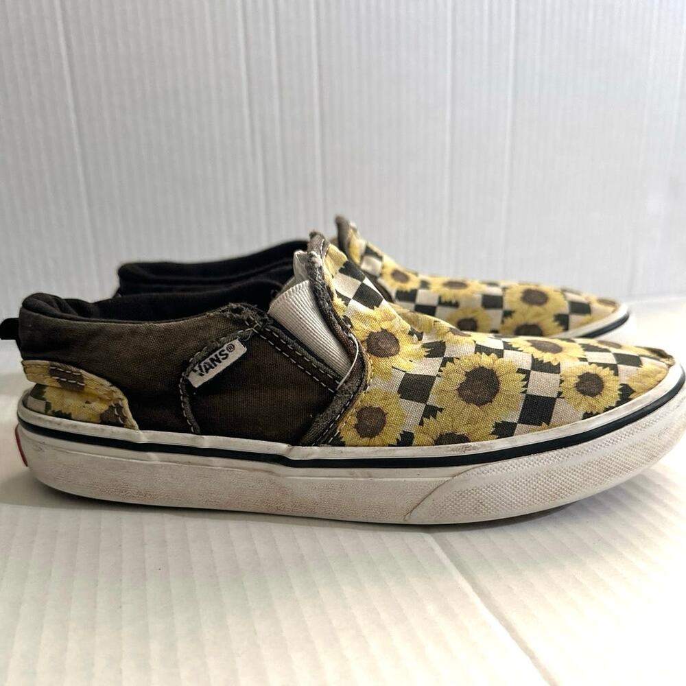 Vans Off the wall sunflower Checkered print pattern size Missy 4 well worn